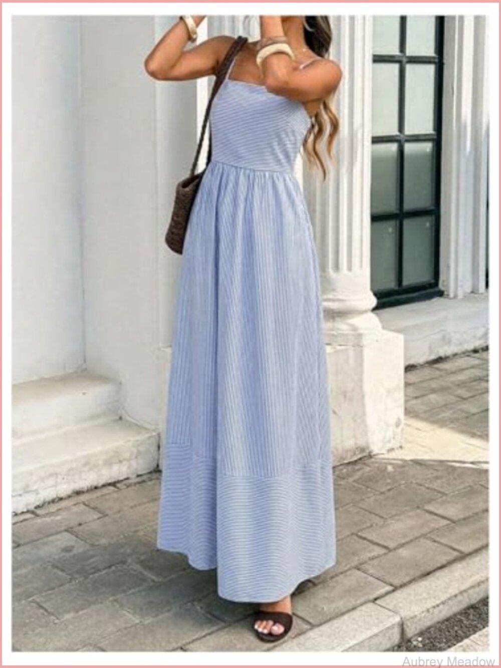 Striped Maxi Dress Spaghetti Strap Back Smocked Flowy Beach Dress - Picture 2 of 5
